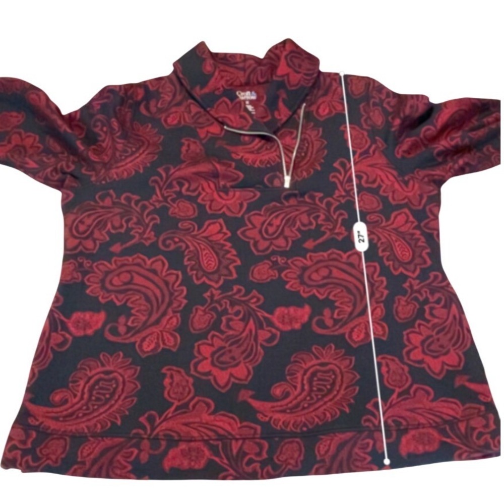 Croft & Barrow Sweatshirt Wms 1X Red Paisley Quarter Zip Pullover Classic Cozy - Picture 6 of 11